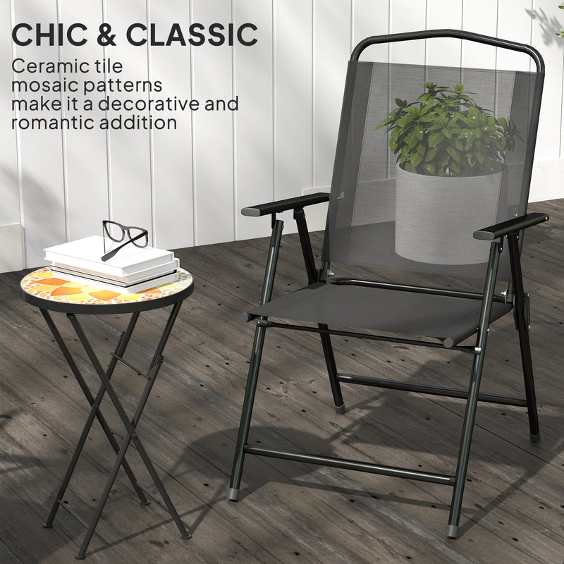 Folding Mosaic Garden Table for Drinks and Plants Space Saving Outdoor Use Yellow Orange Outsunny