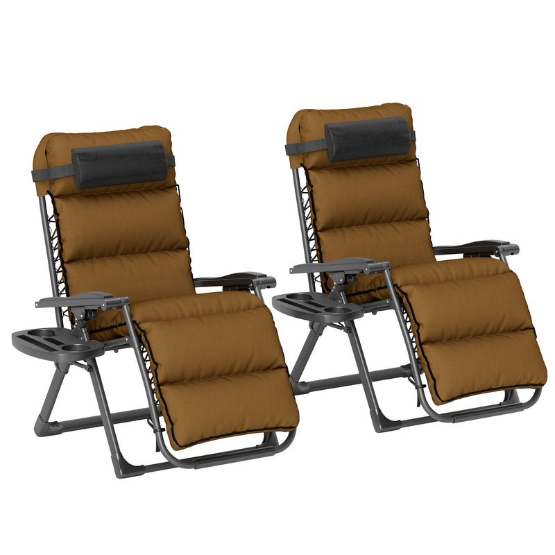 Set of Two Brown Reclining Sun Loungers with Cushions for Garden and Patio by Outsunny