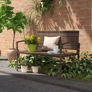 Garden Bench for Two with High Back and Armrests Weather Resistant Rattan Brown Outsunny