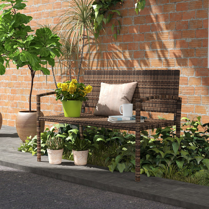 Garden Bench for Two with High Back and Armrests Weather Resistant Rattan Brown Outsunny