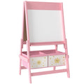 Double Sided Kids Art Easel With Paper Roll And Storage Boxes For Ages 3 To 8, Pink
