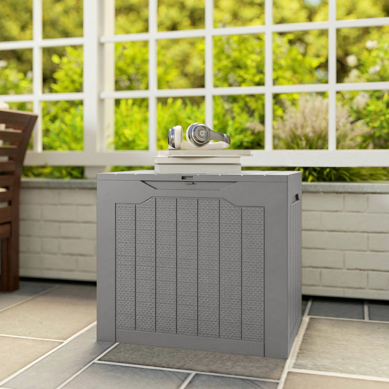 93L Waterproof Plastic Garden Storage Box With Carry Handles For Outdoor Use Khaki