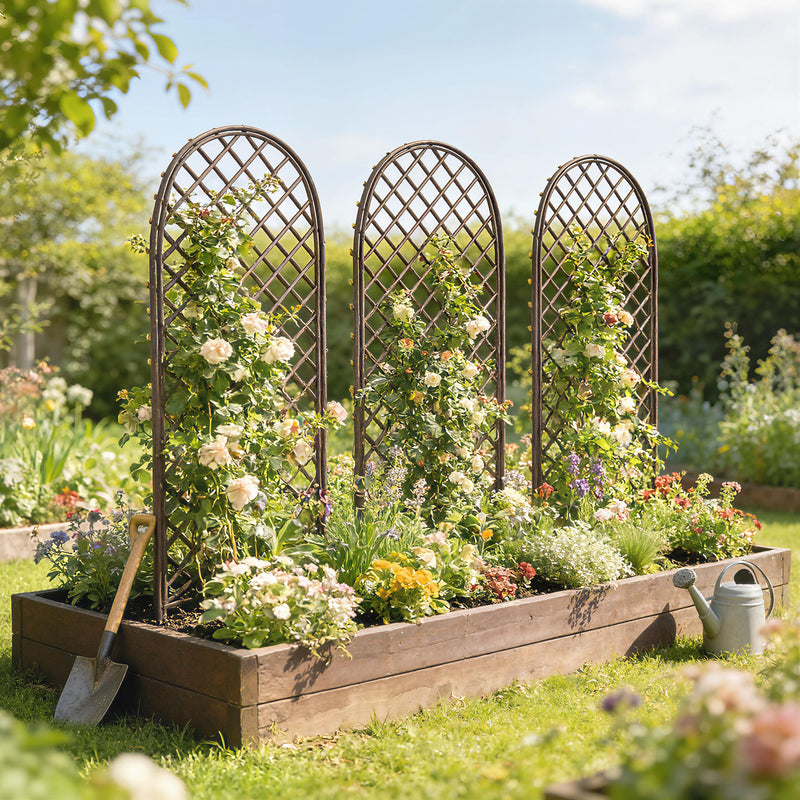 Garden Arch Set for Climbing Plants Hand Woven Wicker Slim Design Natural Wood Finish Outsunny