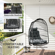 Dark Grey Hanging Egg Chair Rattan Swing Seat with Cushion and Headrest for Garden or Indoor by Outsunny
