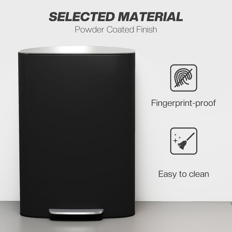50L Pedal Kitchen Bin with Soft Close Lid and Removable Inner Bucket for Home Black