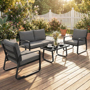 Garden Sofa Set for Four with Cushions and Coffee Table for All Weather Use Black Light Grey Outsunny