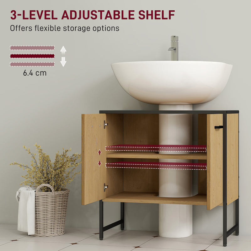 Natural Wood Bathroom Vanity Unit With Soft Close Doors For Pedestal Or Wall Basins