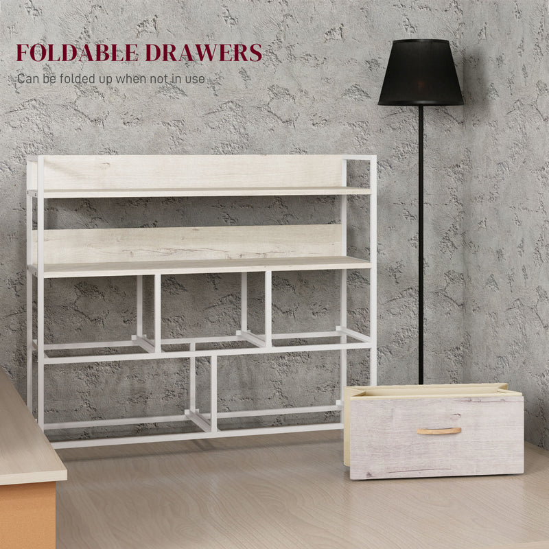 Rustic Chest of 5 Fabric Storage Drawers in Natural Wood Finish for Bedroom