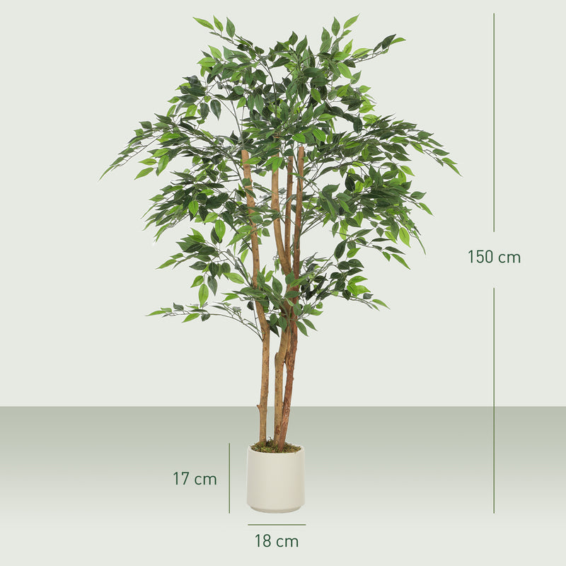 150cm Artificial Ficus Tree with Realistic Wood Trunk for Indoor Decoration Green