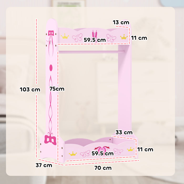 Kids Clothes Rail with Storage Shelves for Ages 3-8 Pink by AIYAPLAY