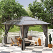 Grey 3 x 3.6m Hardtop Gazebo with Polycarbonate Roof and Curtains by Outsunny