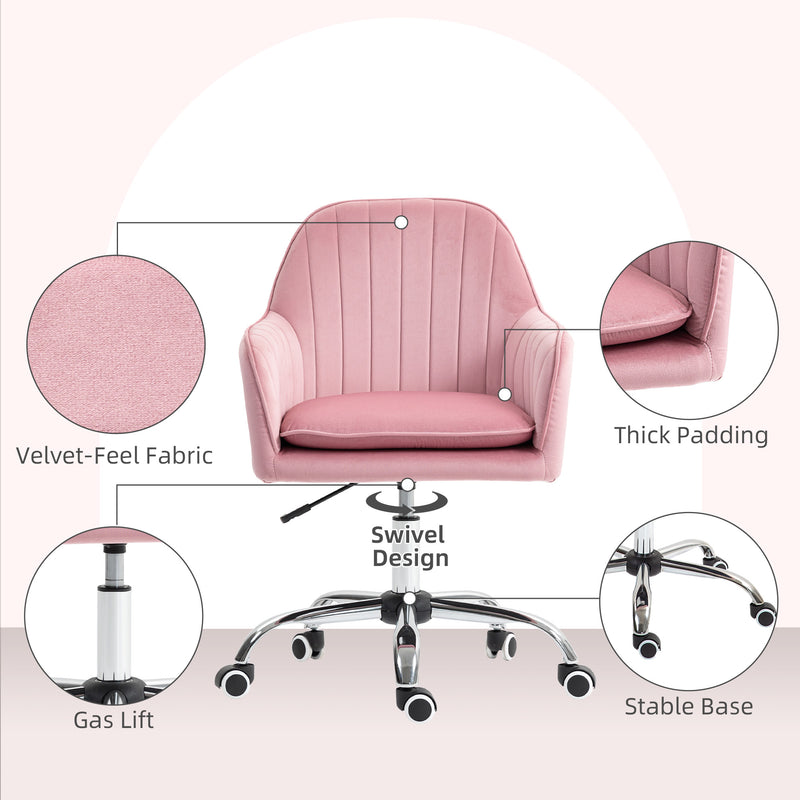 Pink Velvet Feel Tub Office Chair with Padded Seat for Home or Office Use