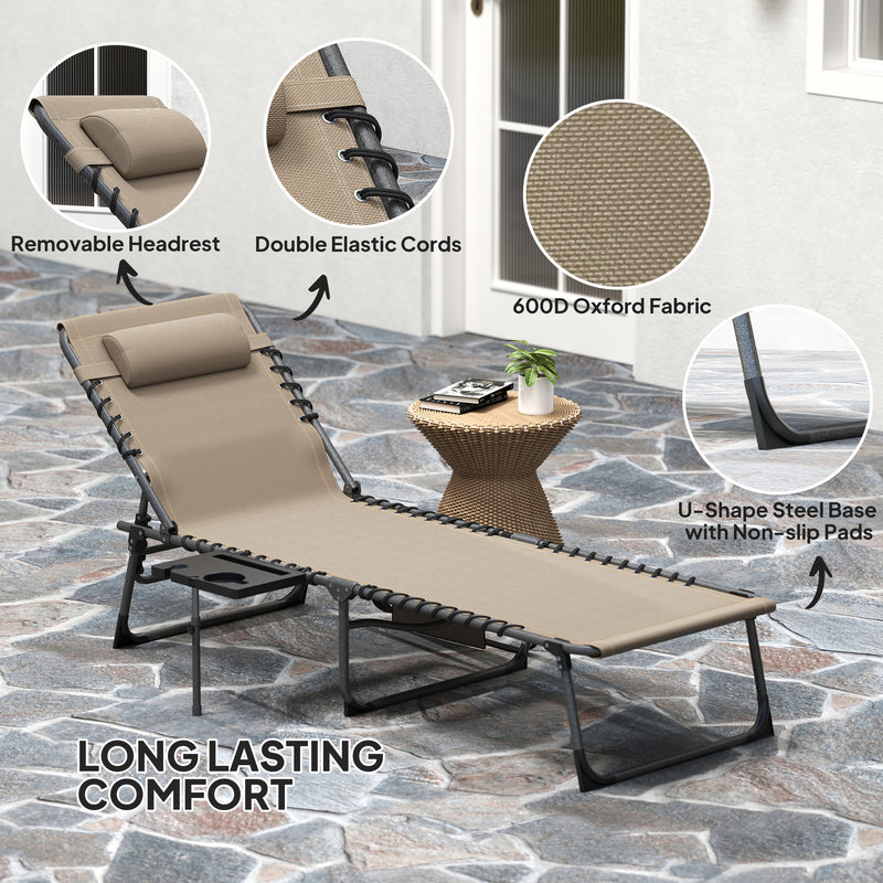 Five Position Reclining Sun Lounger Adjustable Outdoor Chair Beige by Outsunny
