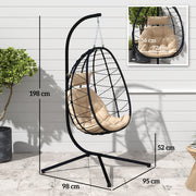 Hanging Egg Chair with Stand Thick Cushion and Headrest for Garden Patio Balcony Khaki by Outsunny