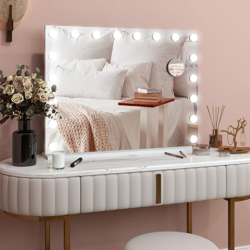 Large Hollywood LED Vanity Mirror With 3 Light Modes USB Port and 10X Magnifier White