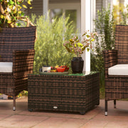 Brown Rattan Side Table with Glass Top 62 x 62cm for Garden or Patio by Outsunny