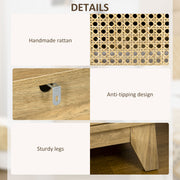 2 Piece Rattan Bedside Tables With Shelf and Cupboard for Bedroom Storage Natural