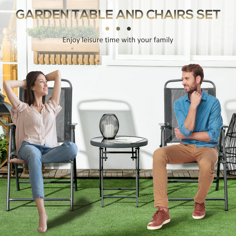 Folding Garden Bistro Set with Glass Top Table Ideal for Patio or Outdoor Relaxing