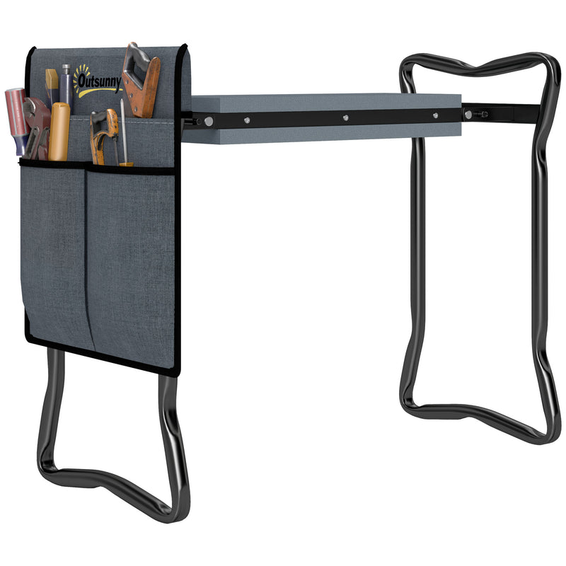 Grey Steel Frame Padded Garden Kneeler with Tool Bag by Outsunny