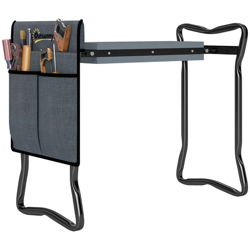Grey Steel Frame Padded Garden Kneeler with Tool Bag by Outsunny