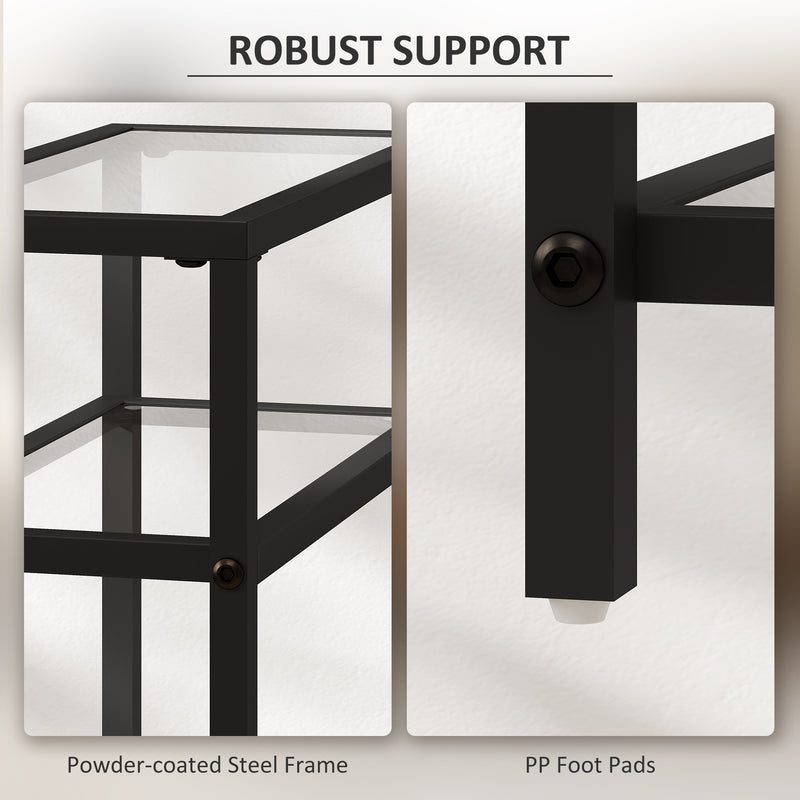 Slim Glass Side Table with Three Shelves for Small Spaces and Extra Storage Black