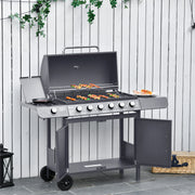 7 Burner Gas BBQ Grill with Side Shelves Grey by Outsunny