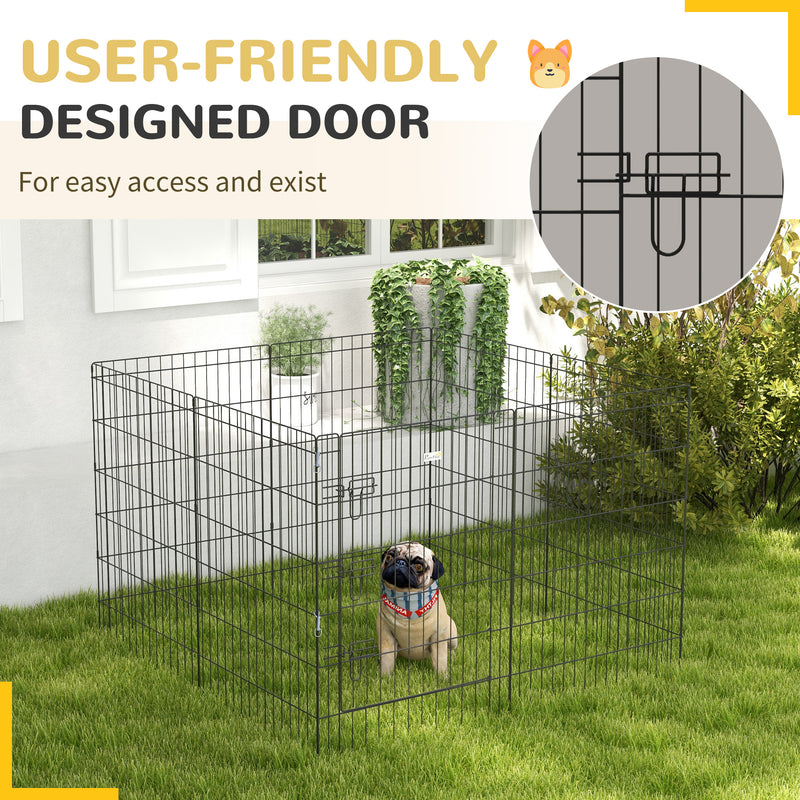 8 Panel Dog Playpen with Door for Indoor Outdoor Use 91cm High Ideal for Small Pets Black