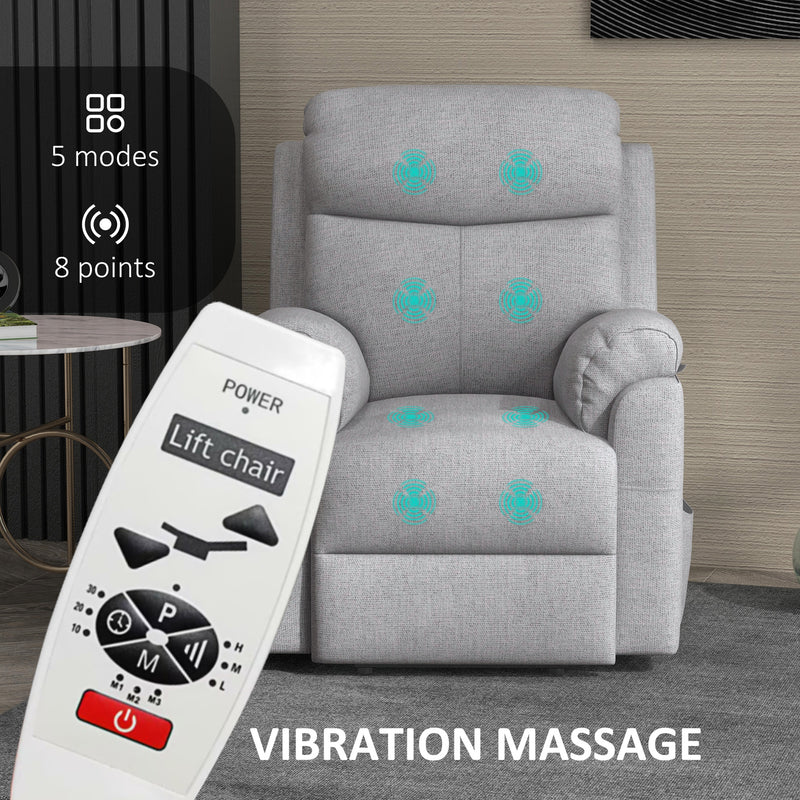 Electric Riser Recliner Armchair with Remote and Side Pockets for Elderly Comfort Grey