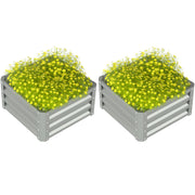 Set of Two Light Grey Steel Planter Boxes 60 x 60cm for Garden and Patio by Outsunny