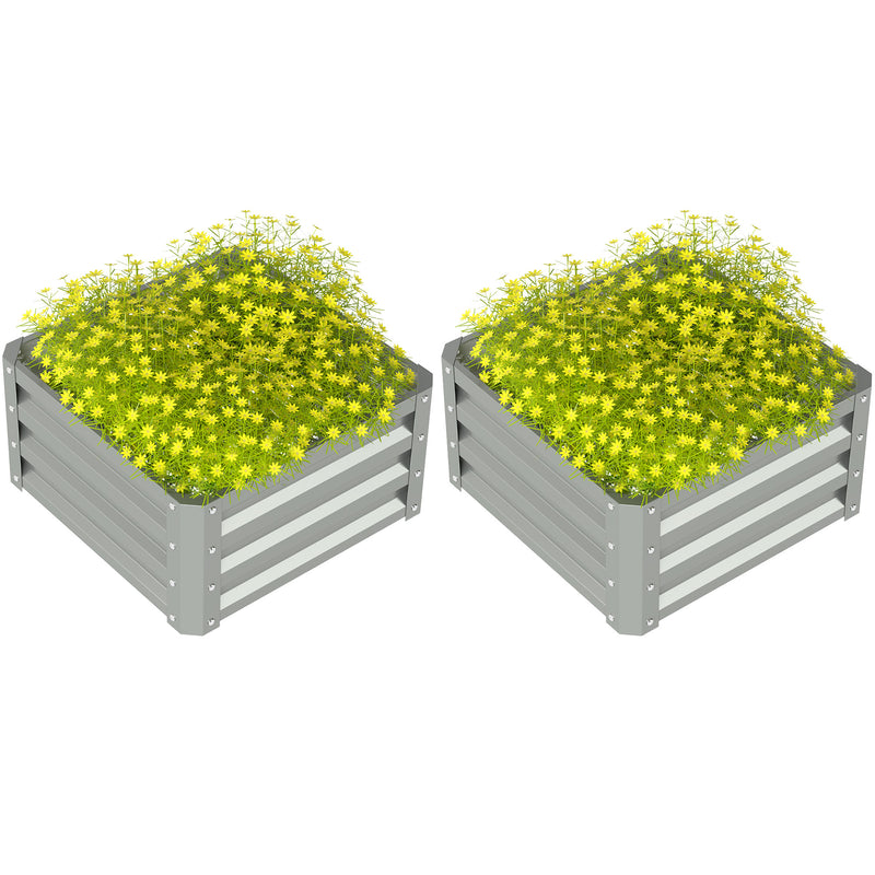 Set of Two Light Grey Steel Planter Boxes 60 x 60cm for Garden and Patio by Outsunny