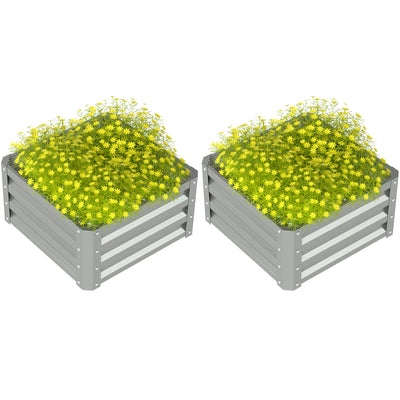Set of Two Light Grey Steel Planter Boxes 60 x 60cm for Garden and Patio by Outsunny