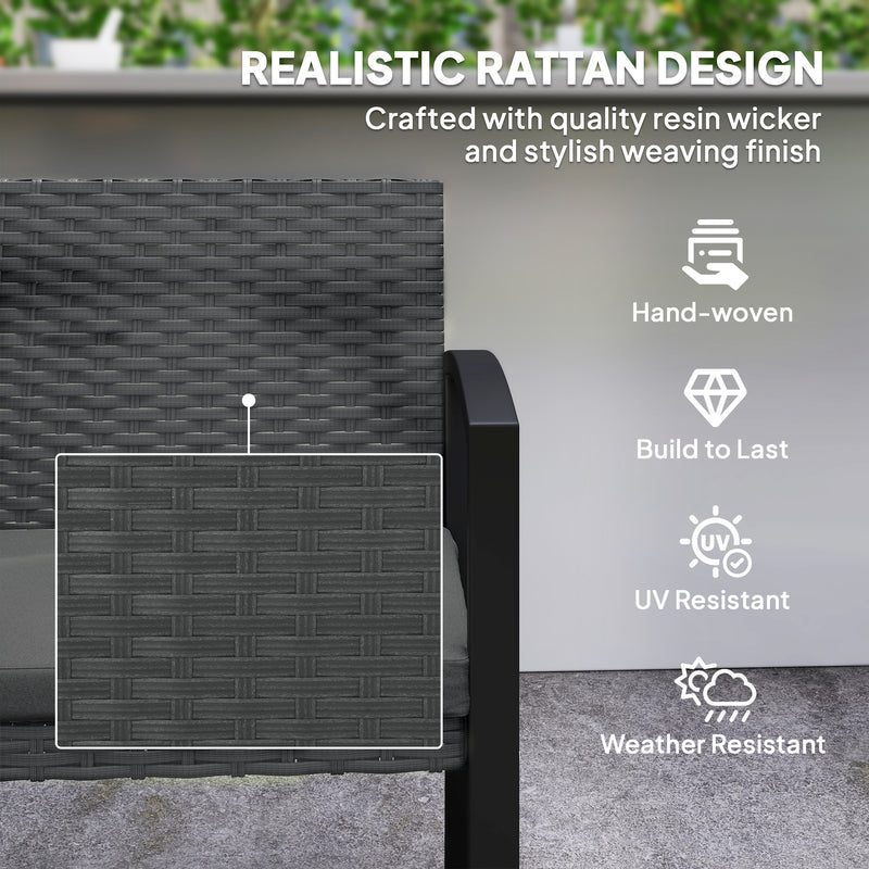 Grey Black Two Seater Rattan Garden Bench Weather Resistant by Outsunny