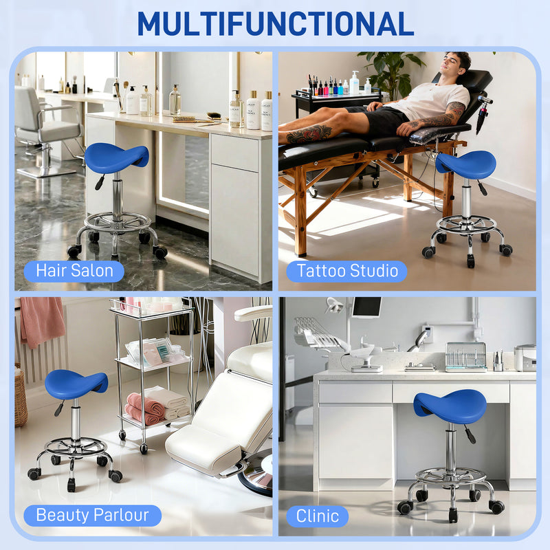 Ergonomic Saddle Chair for Back Support with Swivel Wheels and Easy Clean Seat Blue AOSOM