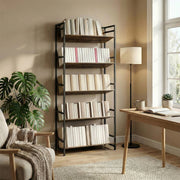 Bookcase and Room Divider with Five Secure Shelves for Organised Living Rustic Brown Black AOSOM
