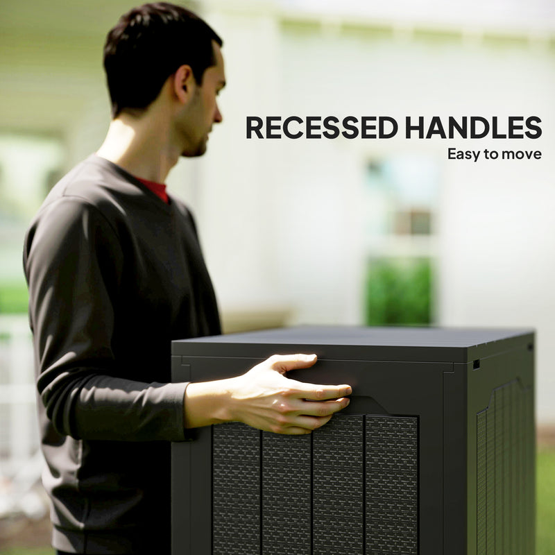 93L Waterproof Garden Storage Box With Handles For Outdoor Use Plastic Container Black AOSOM