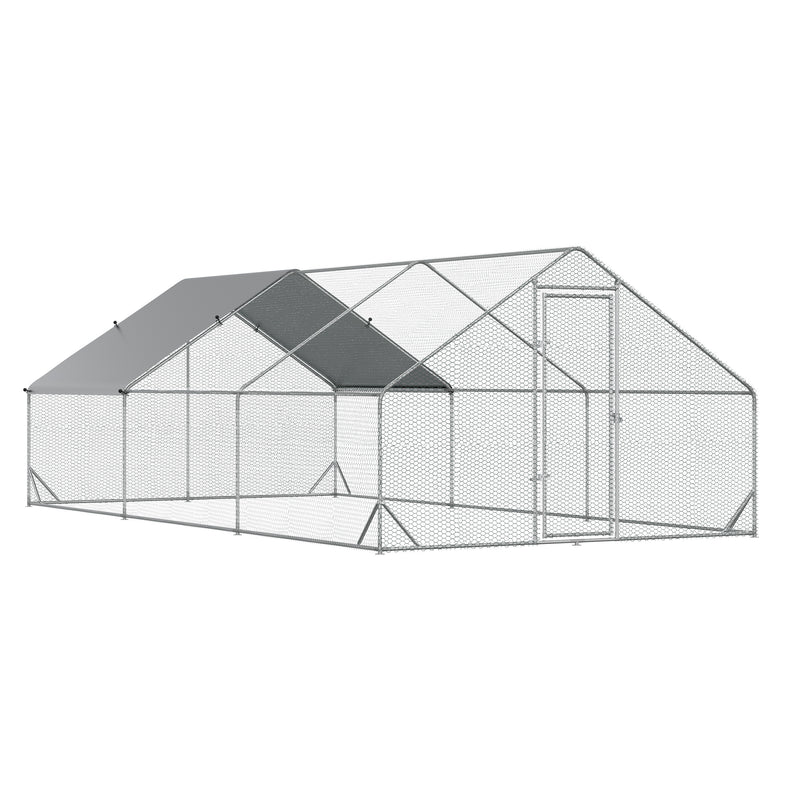 Large Walk In Chicken Coop with Weatherproof Cover for Outdoor Poultry Silver
