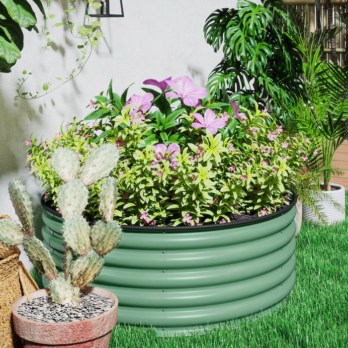Light Green Galvanised Raised Garden Bed with Safety Edging and Gloves 120x120x43cm by Outsunny