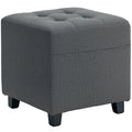 Grey Square Linen Footstool With Side Pocket and Wooden Legs by HOMCOM Homcom