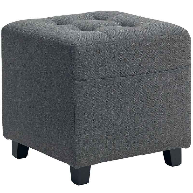 Grey Square Linen Footstool With Side Pocket and Wooden Legs by HOMCOM