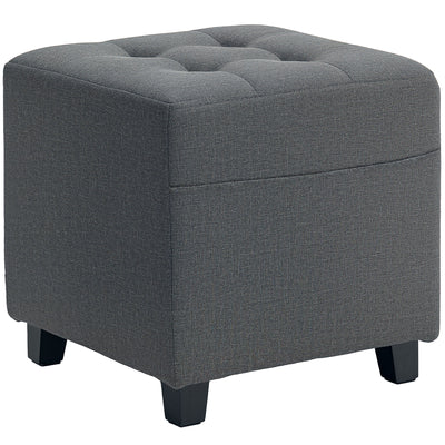 Grey Square Linen Footstool With Side Pocket and Wooden Legs by HOMCOM Homcom