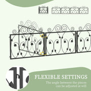 Garden Fence Panels Set of 4 Black Metal 57cm Decorative Leaf Design for Borders Outsunny