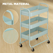 3 Tier Rolling Storage Trolley With Mesh Baskets For Kitchen Or Bathroom Use Light Green
