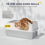 Stainless Steel Cat Litter Box with Detachable Rim Scoop and Odour Control by PawHut