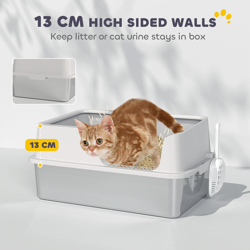 Stainless Steel Cat Litter Box with Detachable Rim Scoop and Odour Control by PawHut