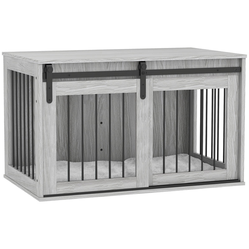 Large Dog Crate Furniture with Removable Cushion and Wide Top Surface for Storage Grey