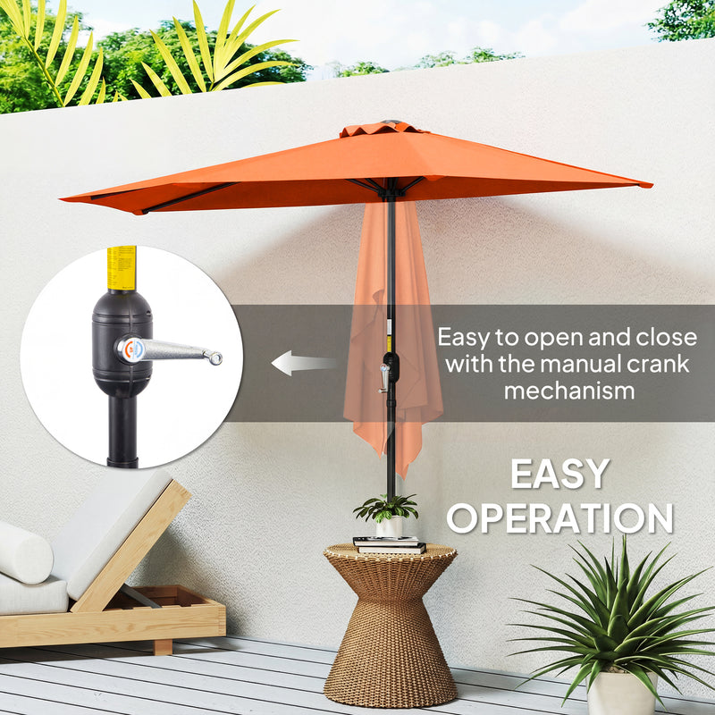 Half Parasol for Balcony or Small Garden with UV Protection and Easy Crank Handle, Orange