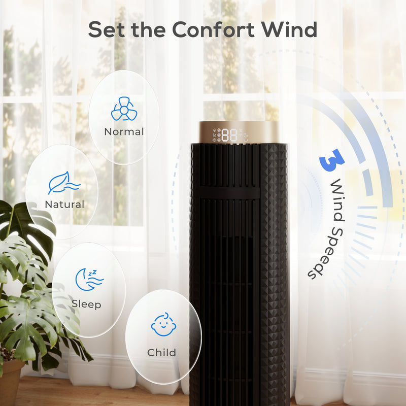Tower Fan with Quiet Sleep Mode and Remote App Control for Bedrooms and Living Rooms Black AOSOM