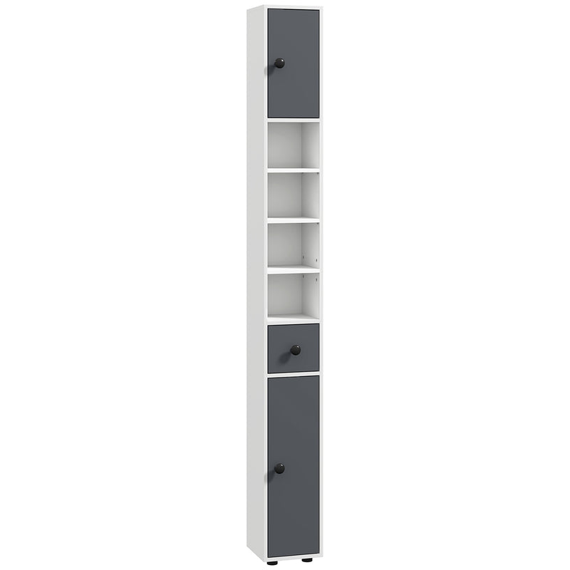 Slim Tall Bathroom Cabinet with Drawers Shelves and Cupboards for Storage Grey