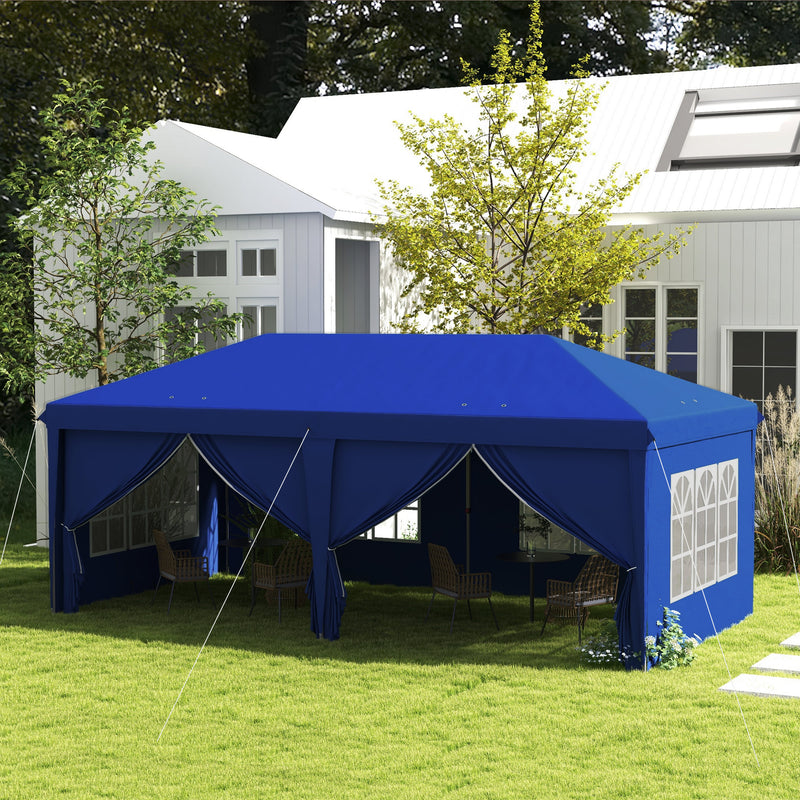 3 x 6m Pop Up Gazebo With Curtains and Windows Ideal for Outdoor Parties Blue Outsunny