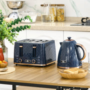 4 Slice Toaster and 17L Fast Boil Jug Kettle Set with Auto Shut Off and Crumb Tray Blue